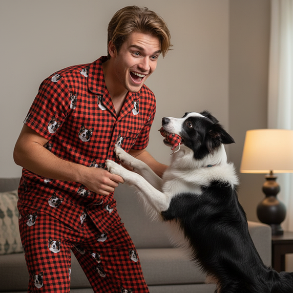 Custom Pet Face Short Sleeve Pajama & Pants / xm-Buffalo-Plaid