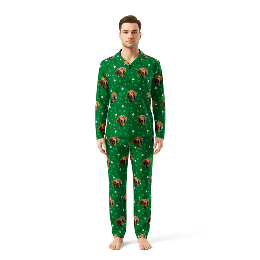 Green pajamas with Pet Face and pawz pattern