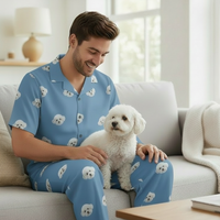 Custom Pet Face Short Sleeve Pajama & Pants / Blue