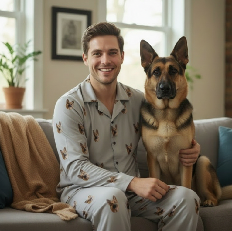 Custom Pet Face Long Sleeve Pajama & Pants / Gray