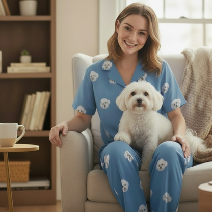 Custom Pet Face Short Sleeve Pajama & Pants / Blue