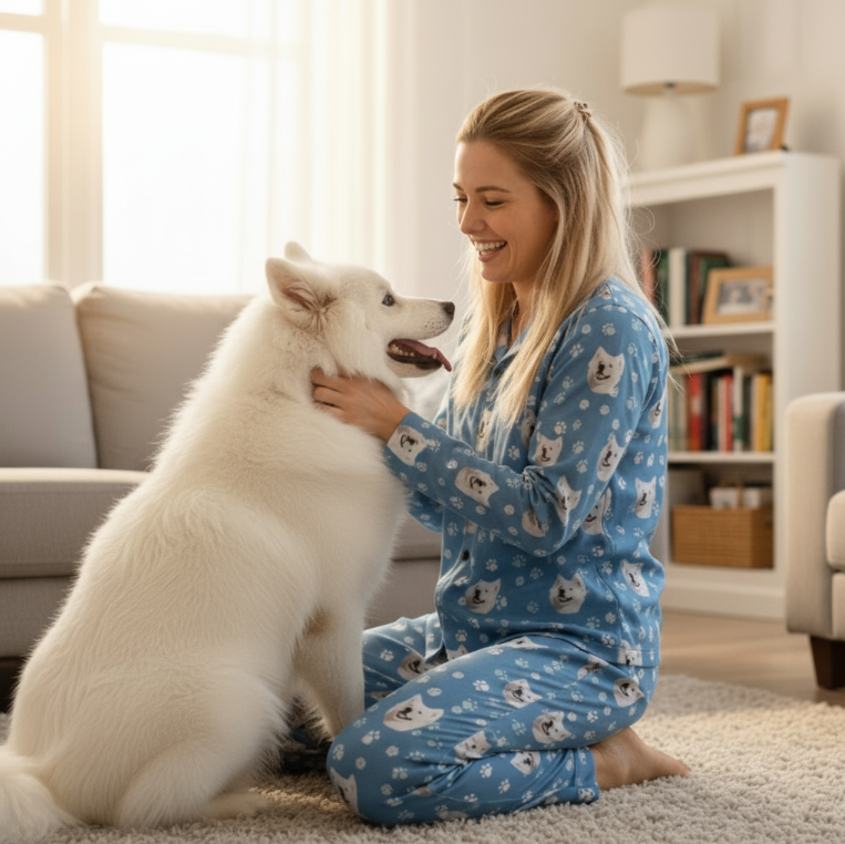 Custom Pet Face Long Sleeve Pajama & Pants / Blue Pawz