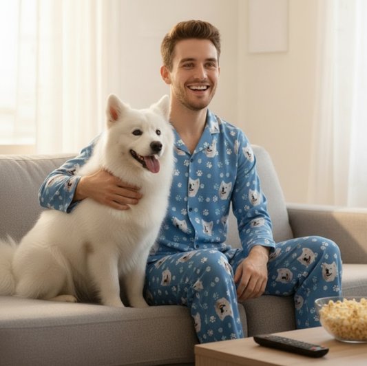 Custom Pet Face Long Sleeve Pajama & Pants / Blue Pawz