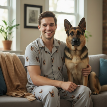 Custom Pet Face Short Sleeve Pajama & Pants / Gray