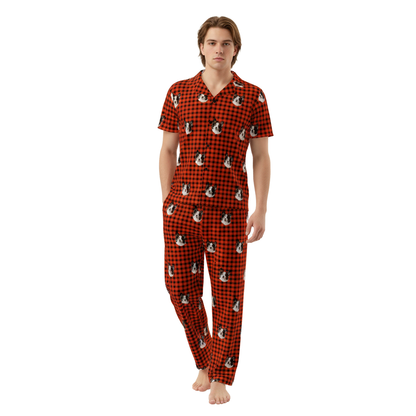 Custom Pet Face Short Sleeve Pajama & Pants / xm-Buffalo-Plaid