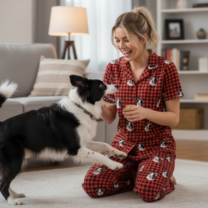 Custom Pet Face Short Sleeve Pajama & Pants / xm-Buffalo-Plaid