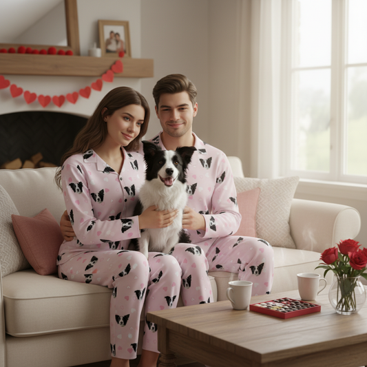 Custom Pet Face Long Sleeve Pajama & Pants / Heart & Pink