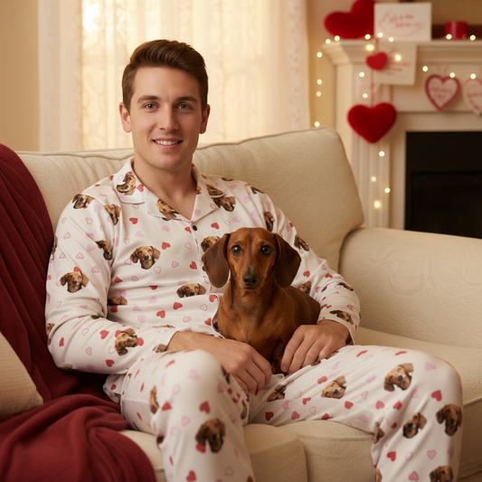 Custom Pet Face Long Sleeve Pajama & Pants / Heart & White