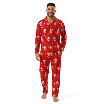 Red pajamas with Pet Face and pawz pattern