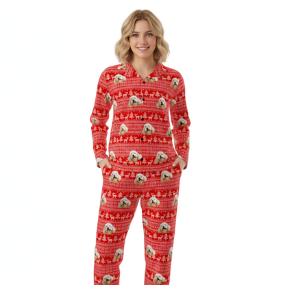 Christmas themed pajamas with Pet Face and pawz pattern