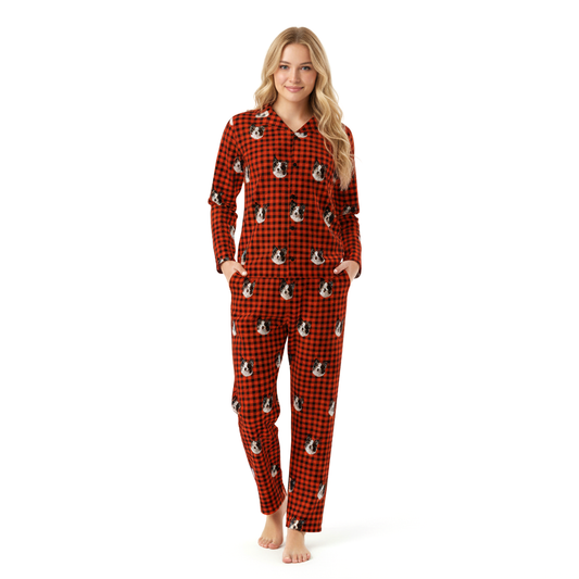 Red plaid pajamas with Pet Face and pawz pattern