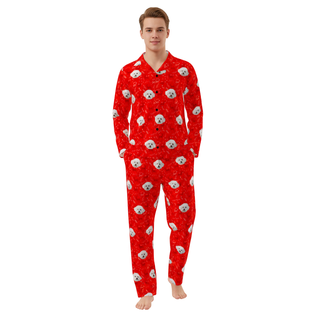Red pajamas with Pet Face and pawz pattern