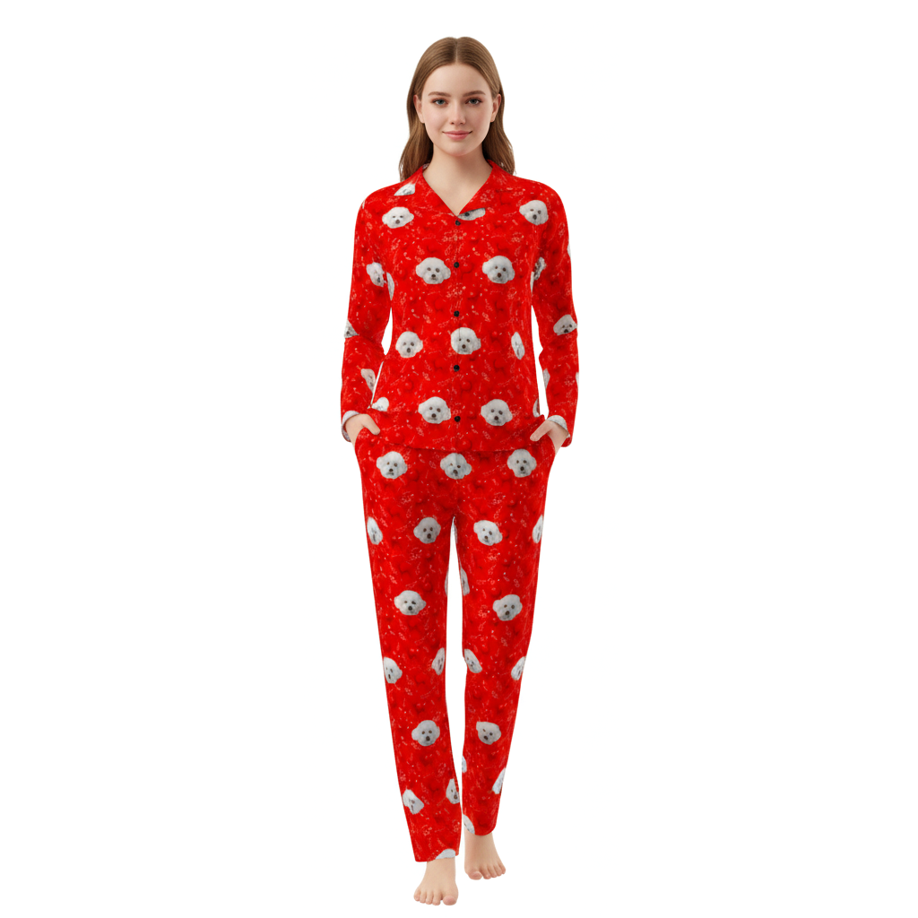 Red pajamas with Pet Face and pawz pattern