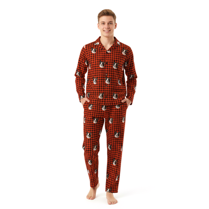 Red plaid pajamas with Pet Face and pawz pattern